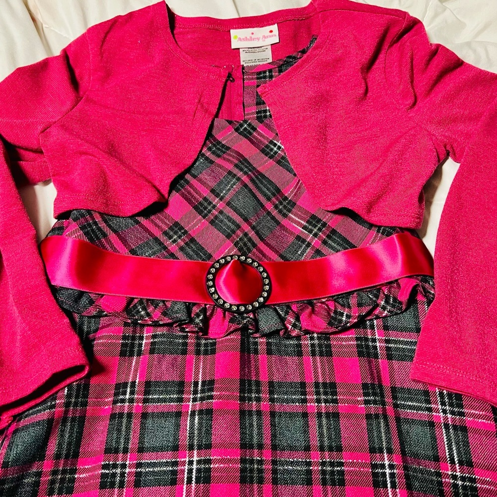 Ashley Ann Pink Plaid Dress with Cardigan